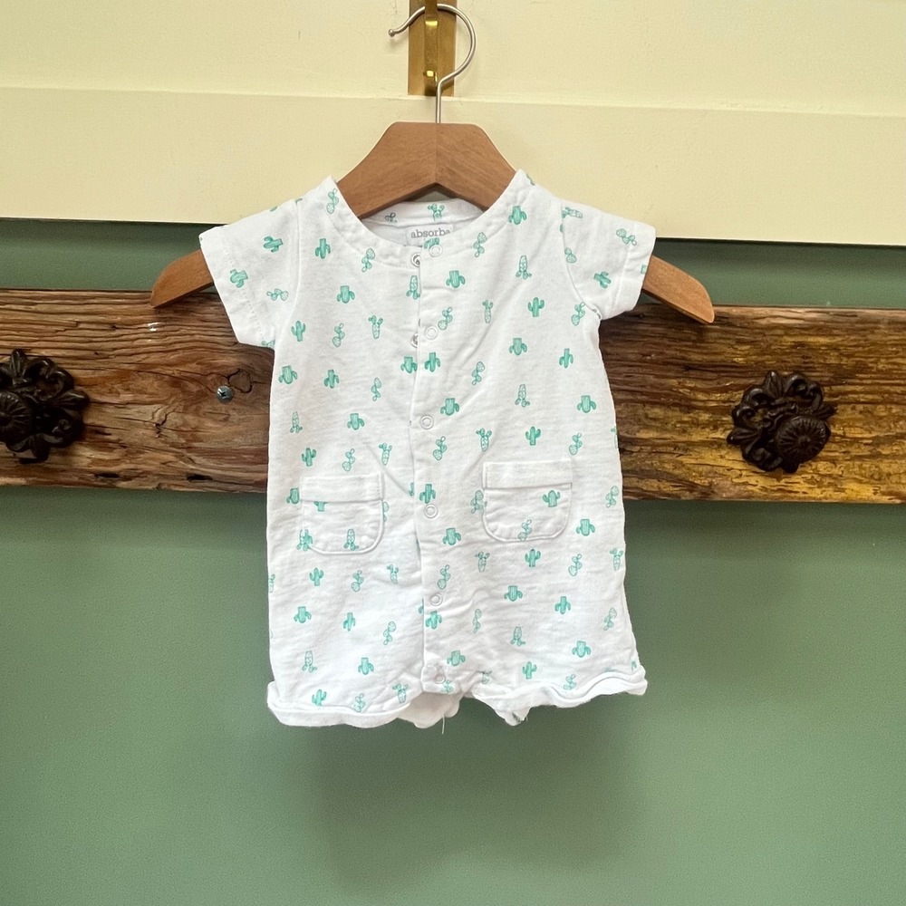 Absorba‎ Paris Baby Romper 0-3M White Green Cactus Print Snap Front One Piece